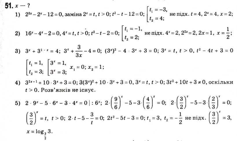 Завдання № 51 - § 3. Розв'язання показникових і логарифмічних рівнянь, нерівностей та їхніх систем - ГДЗ Математика 11 клас О.М. Афанасьєва, Я.С. Бродський, О.Л. Павлов 2011