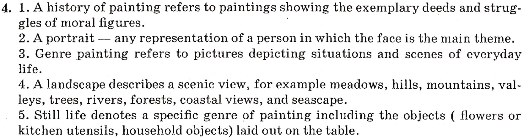 Завдання № 4 - Lessons 3-4. Genres of Painting - ГДЗ Англійська мова 10 клас А.М. Несвіт 2010 - 9 рік навчання
