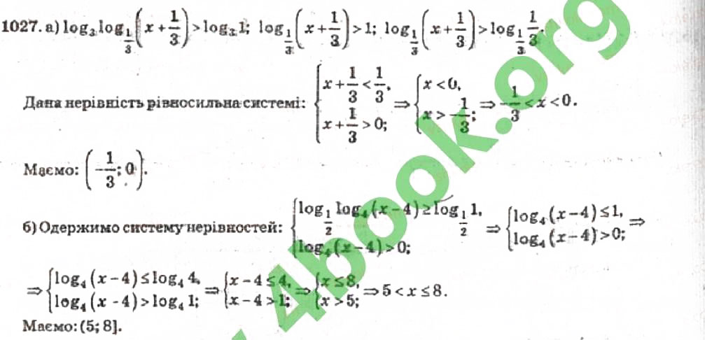 Завдання № 1027 - Розділ 6. Логарифмічна функція - ГДЗ Алгебра 10 клас В.Р. Кравчук 2010 - Академічний рівень