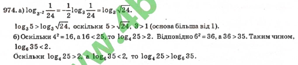 Завдання № 974 - Розділ 6. Логарифмічна функція - ГДЗ Алгебра 10 клас В.Р. Кравчук 2010 - Академічний рівень