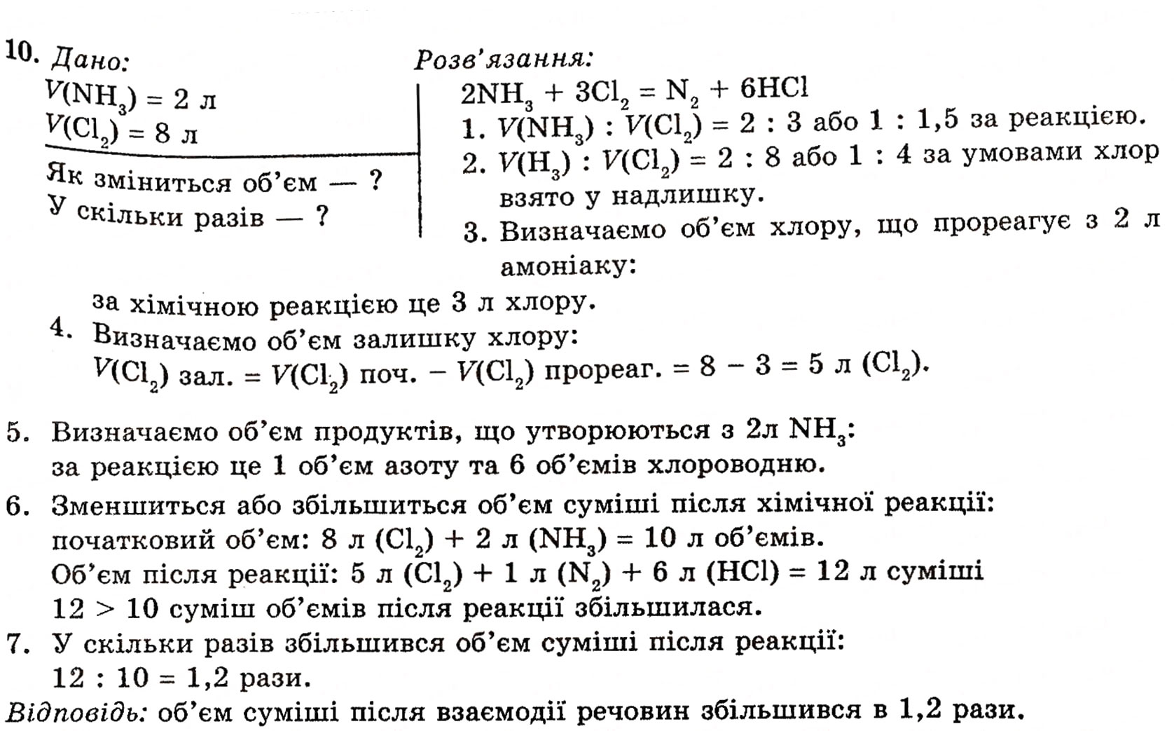 Завдання № 10 - § 5. Амоніак - ГДЗ Хімія 10 клас П.П. Попель, Л.С. Крикля 2010