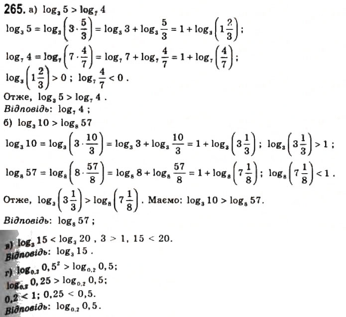 Завдання № 265 - § 6. Логарифмічні функції - ГДЗ Алгебра 11 клас Г.П. Бевз, В.Г. Бевз, Н.Г. Владимирова 2011 - Академічний, профільний рівні