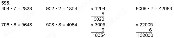 Завдання № 595 - Множення натуральних чисел - багатоцифрового числа на одноцифрове - ГДЗ Математика 4 клас Н. П. Листопад 2015