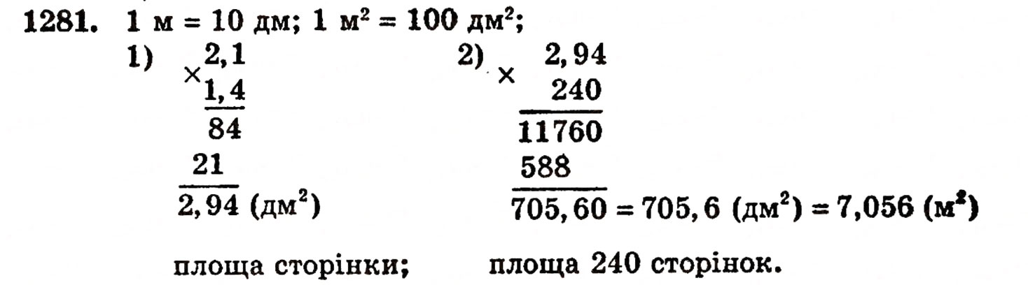 Завдання № 1281 - § 27. Множення десяткових дробів - ГДЗ Математика 5 клас Г.П. Бевз, В.Г. Бевз 2005