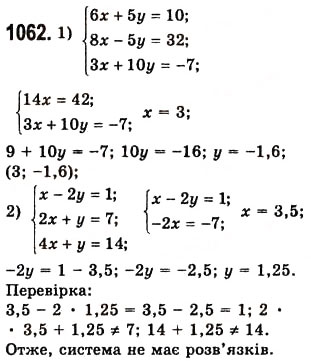 Завдання № 1062 - 28. Розв’язування систем лінійних рівнянь методом додавання - ГДЗ Алгебра 7 клас А.Г. Мерзляк, В.Б. Полонський, М.С. Якір 2008