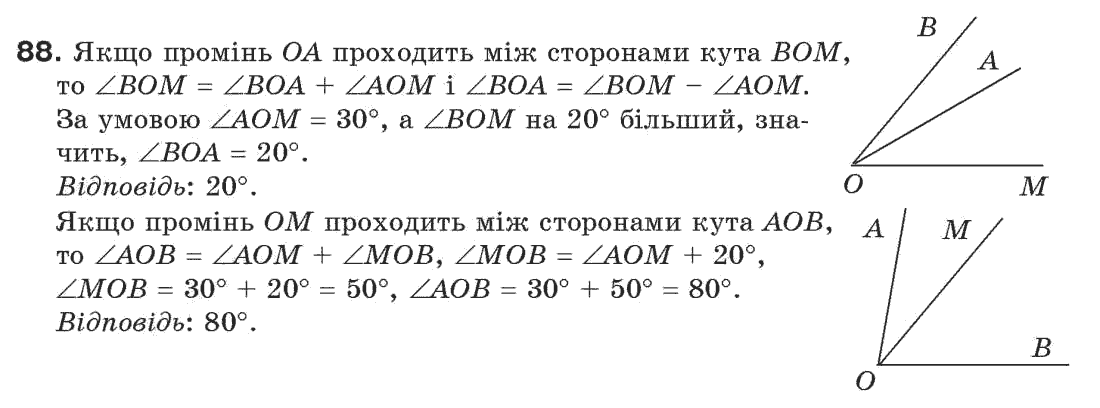 Завдання № 88 - § 3. Кути і їх міри - ГДЗ Геометрія 7 клас Г.П. Бевз, В.Г. Бевз, Н.Г. Владімірова 2007