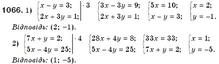 Завдання № 1066 - § 29. Розв'язування систем двох лінійних рівнянь з двома змінними способом додавання (Уроки 75, 76) - ГДЗ Алгебра 7 клас О.С. Істер 2007