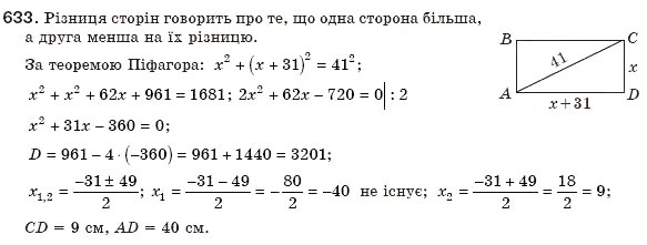 Завдання № 633 - 18. Формула коренів квадратного рівняння - ГДЗ Алгебра 8 клас А.Г. Мерзляк, В.Б. Полонський, М.С. Якір 2008