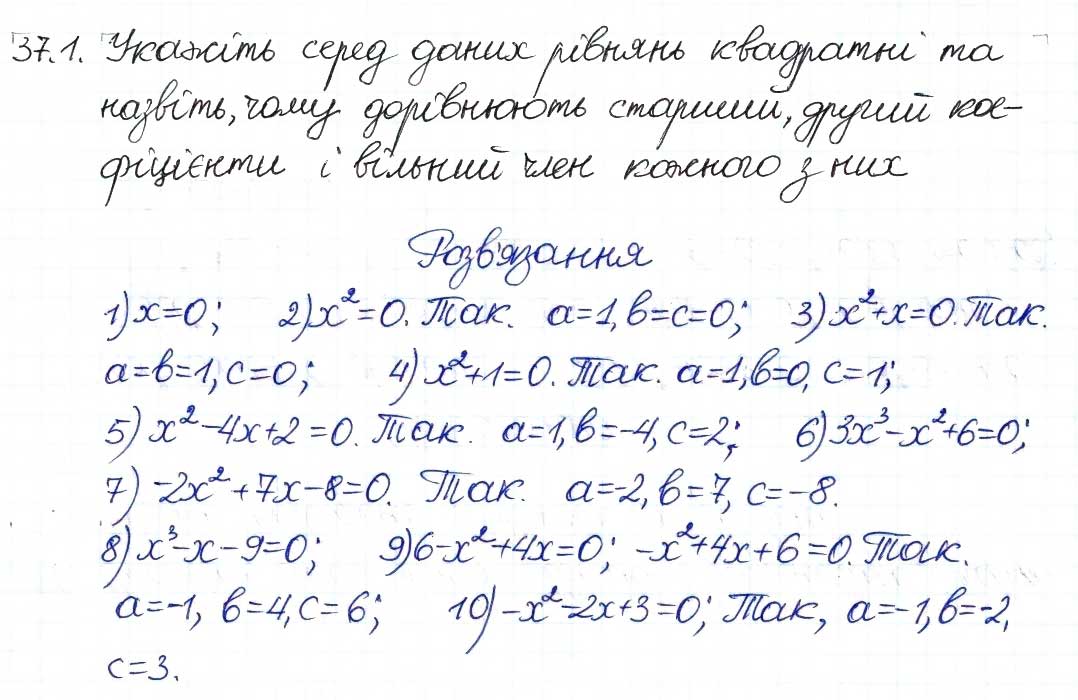 Завдання № 1 - 37. Квадратні рівняння - ГДЗ Алгебра 8 клас А.Г. Мерзляк, В.Б. Полонський, M.С. Якір 2016 - Поглиблений рівень вивчення