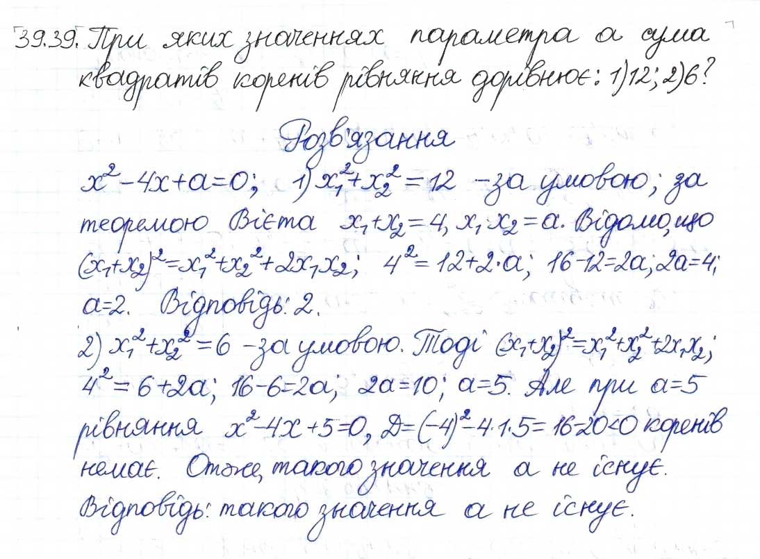 Завдання № 39 - 39. Теорема Вієта - ГДЗ Алгебра 8 клас А.Г. Мерзляк, В.Б. Полонський, M.С. Якір 2016 - Поглиблений рівень вивчення