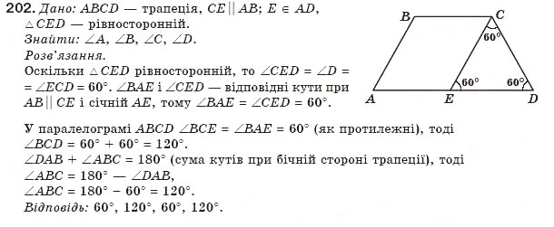 Завдання № 202 - § 5. Трапеція - ГДЗ Геометрія 8 клас Г.П. Бевз, В.Г. Бевз, Н.Г. Владімірова 2008