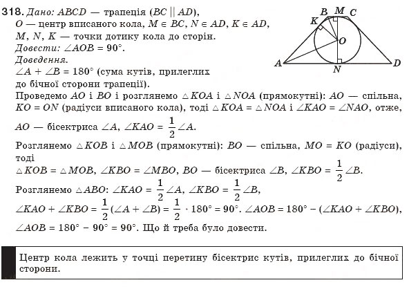 Завдання № 318 - § 7. Вписані й описані чотирикутники - ГДЗ Геометрія 8 клас Г.П. Бевз, В.Г. Бевз, Н.Г. Владімірова 2008