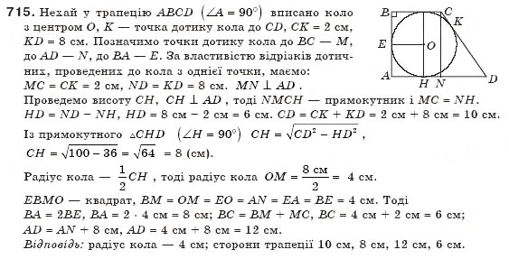 Завдання № 715 - § 16. Вписані й описані многокутники - ГДЗ Геометрія 8 клас Г.П. Бевз, В.Г. Бевз, Н.Г. Владімірова 2008