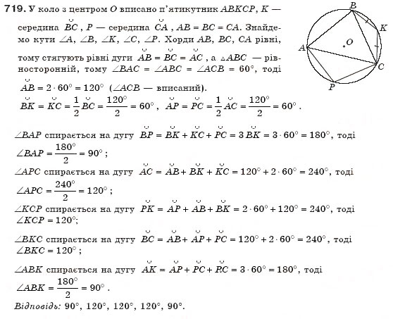 Завдання № 719 - § 16. Вписані й описані многокутники - ГДЗ Геометрія 8 клас Г.П. Бевз, В.Г. Бевз, Н.Г. Владімірова 2008
