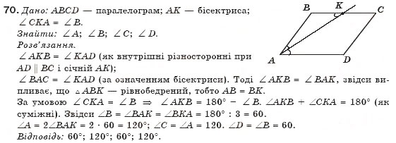Завдання № 70 - § 2. Паралелограм та його властивості - ГДЗ Геометрія 8 клас М.І. Бурда, Н.А. Тарасенкова 2007