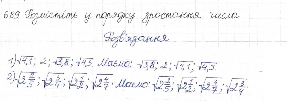 Завдання № 689 - § 16. Функція у = √х - ГДЗ Алгебра 8 клас Н.А. Тарасенкова, І.М. Богатирьова, О.М. Коломієць 2016