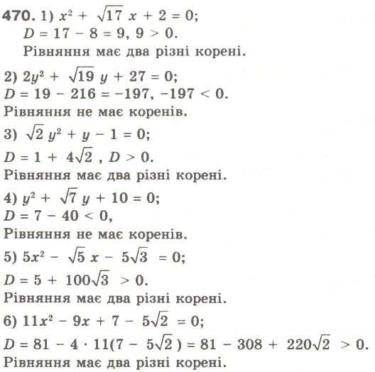 Завдання № 470 - § 22. Теорема Вієта - ГДЗ Алгебра 8 клас О.Я. Біляніна, Н.Л. Кінащук, І.М. Черевко 2008
