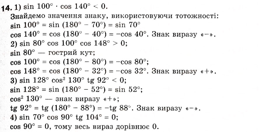 Завдання № 14 - 1. Синус, косинус і тангенс кута від 0° до 180° - ГДЗ Геометрія 9 клас А.Г. Мерзляк, В.Б. Полонський, М.С. Якір 2009