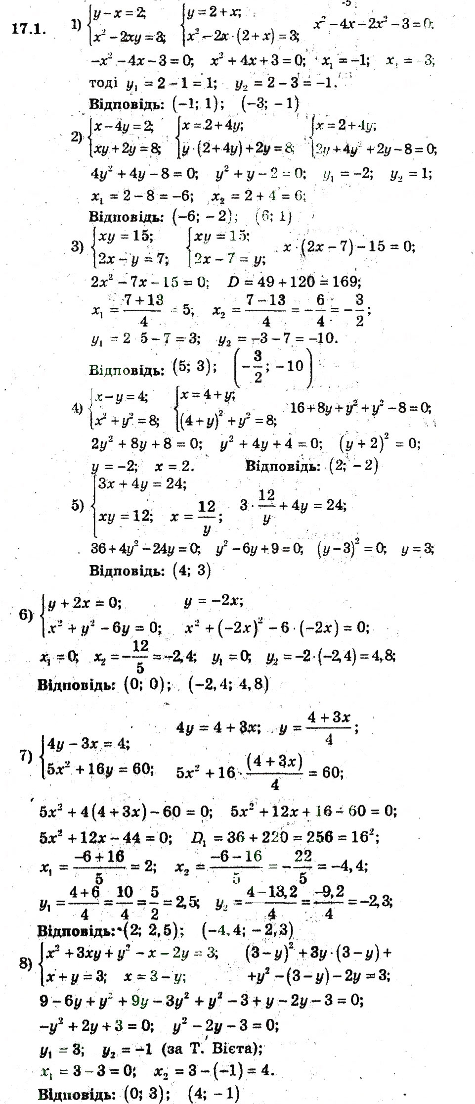 Завдання № 1 - 17. Розв'язування систем рівнянь з двома змінними - ГДЗ Алгебра 9 клас А.Г. Мерзляк, В.Б. Полонський, М.С. Якір 2009 - Поглиблений рівень вивчення