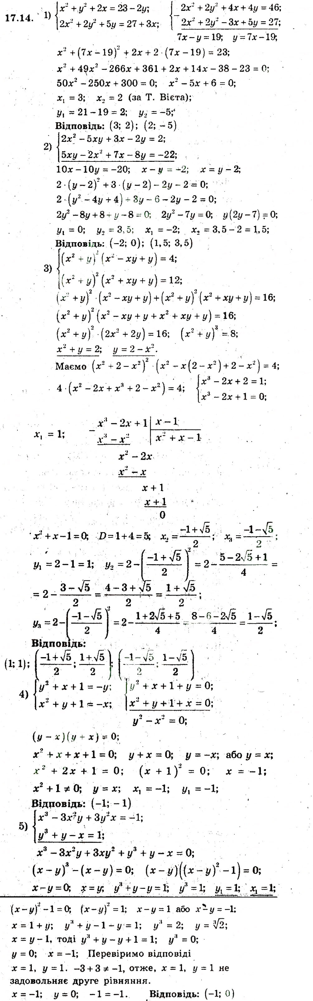 Завдання № 14 - 17. Розв'язування систем рівнянь з двома змінними - ГДЗ Алгебра 9 клас А.Г. Мерзляк, В.Б. Полонський, М.С. Якір 2009 - Поглиблений рівень вивчення
