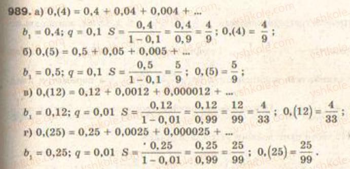 Завдання № 989 - § 23. Задачі на обчислення сум - ГДЗ Алгебра 9 клас Г.П. Бевз, В.Г. Бевз 2009