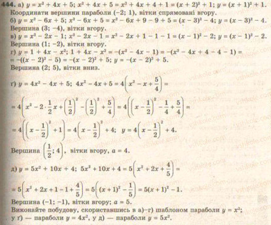 Завдання № 444 - § 11. Квадратична функція - ГДЗ Алгебра 9 клас Г.П. Бевз, В.Г. Бевз 2009