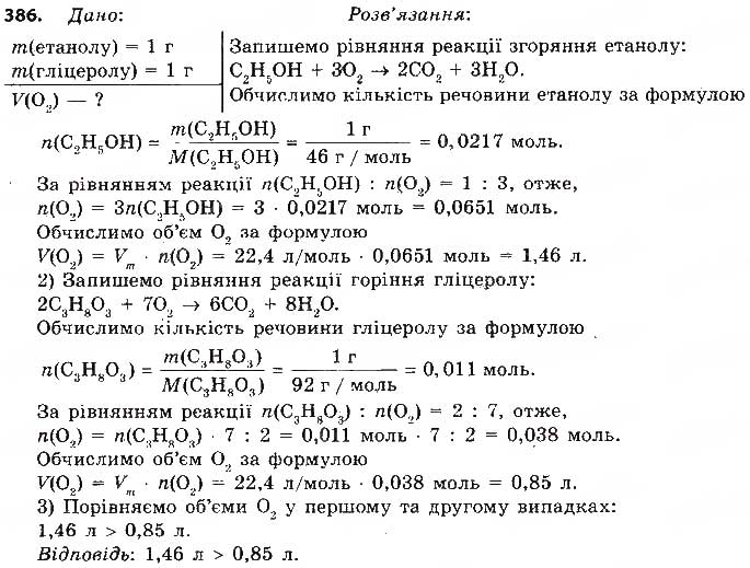 Завдання № 386 - § 32. Гліцерол - ГДЗ Хімія 9 клас О.В. Григорович 2017
