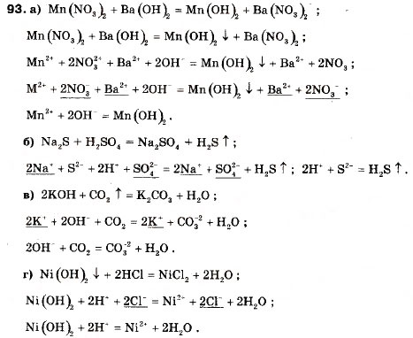Завдання № 93 - § 10. Йонно-молекулярні рівняння. Реакції обміну між електролітами у розчині - ГДЗ Хімія 9 клас П.П. Попель, Л.С. Крикля 2009