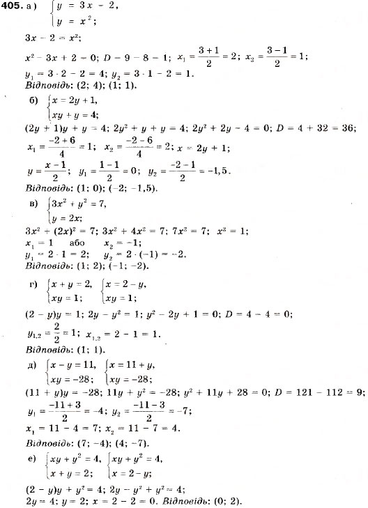 Завдання № 405 - 15. Системи рівнянь із двома змінними - ГДЗ Алгебра 9 клас В.Р. Кравчук, Г.М. Янченко, М.В. Підручна 2009