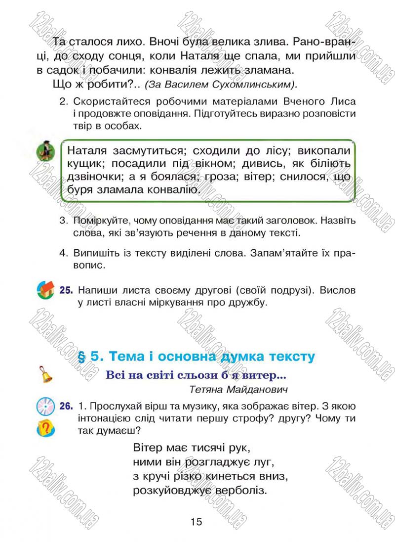 Сторінка 15 - Підручник Українська мова 4 клас Л.О. Варзацька, Г.Є. Зроль, Л.М. Шильцова 2015
