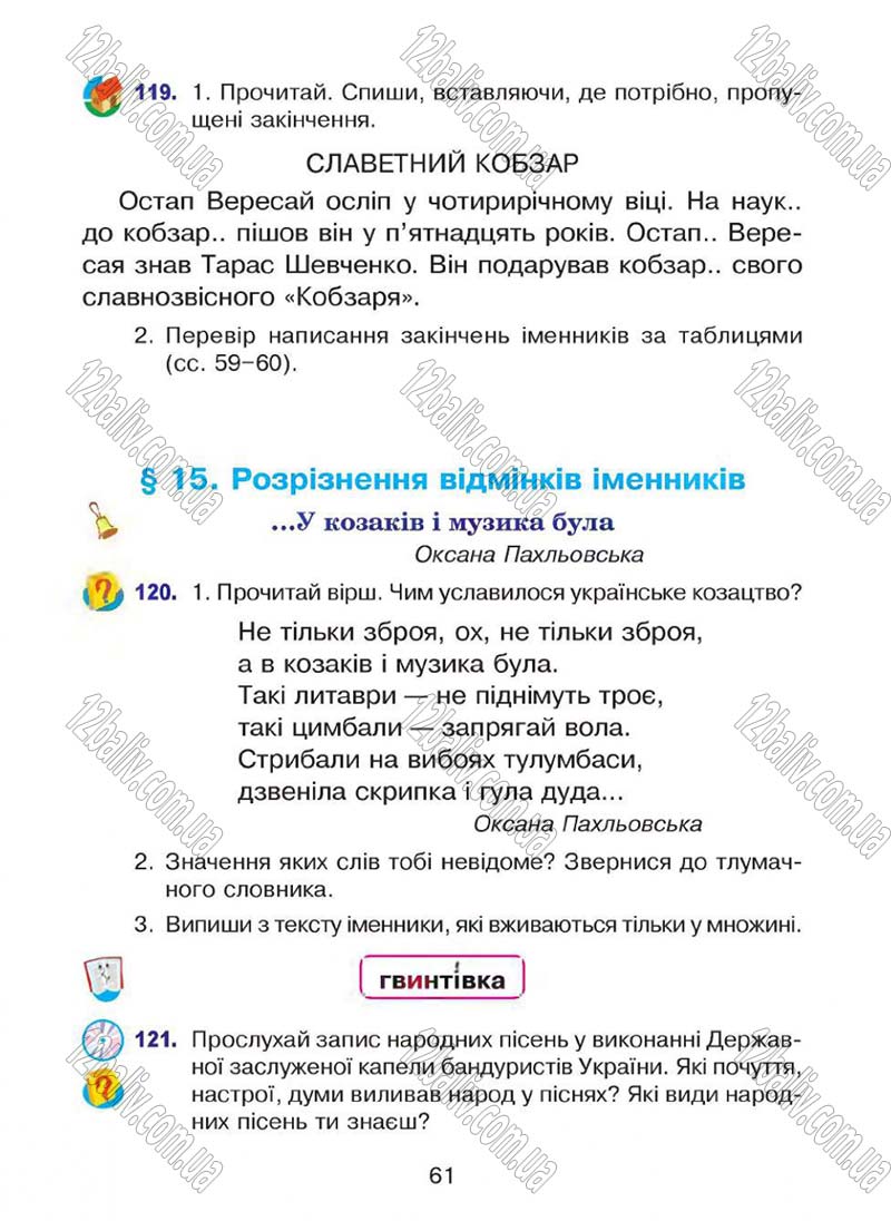 Сторінка 61 - Підручник Українська мова 4 клас Л.О. Варзацька, Г.Є. Зроль, Л.М. Шильцова 2015