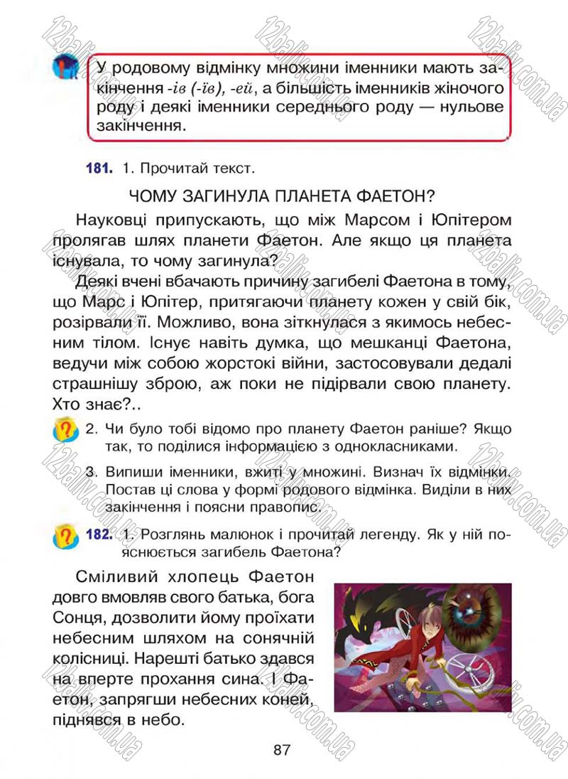 Сторінка 87 - Підручник Українська мова 4 клас Л.О. Варзацька, Г.Є. Зроль, Л.М. Шильцова 2015