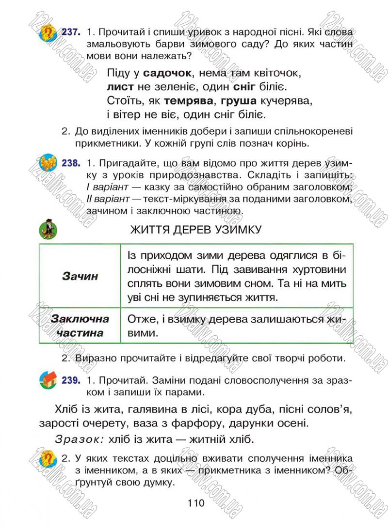 Сторінка 110 - Підручник Українська мова 4 клас Л.О. Варзацька, Г.Є. Зроль, Л.М. Шильцова 2015