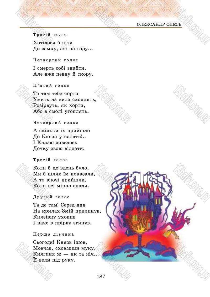 Сторінка 187 - Підручник Українська література 5 клас О.М. Авраменко 2013