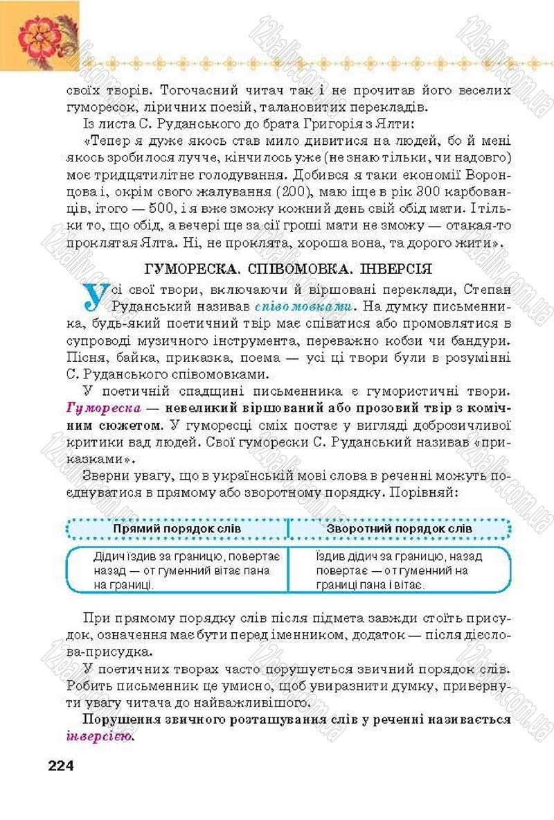 Сторінка 224 - Підручник Українська література 6 клас Коваленко 2014 - скачати онлайн