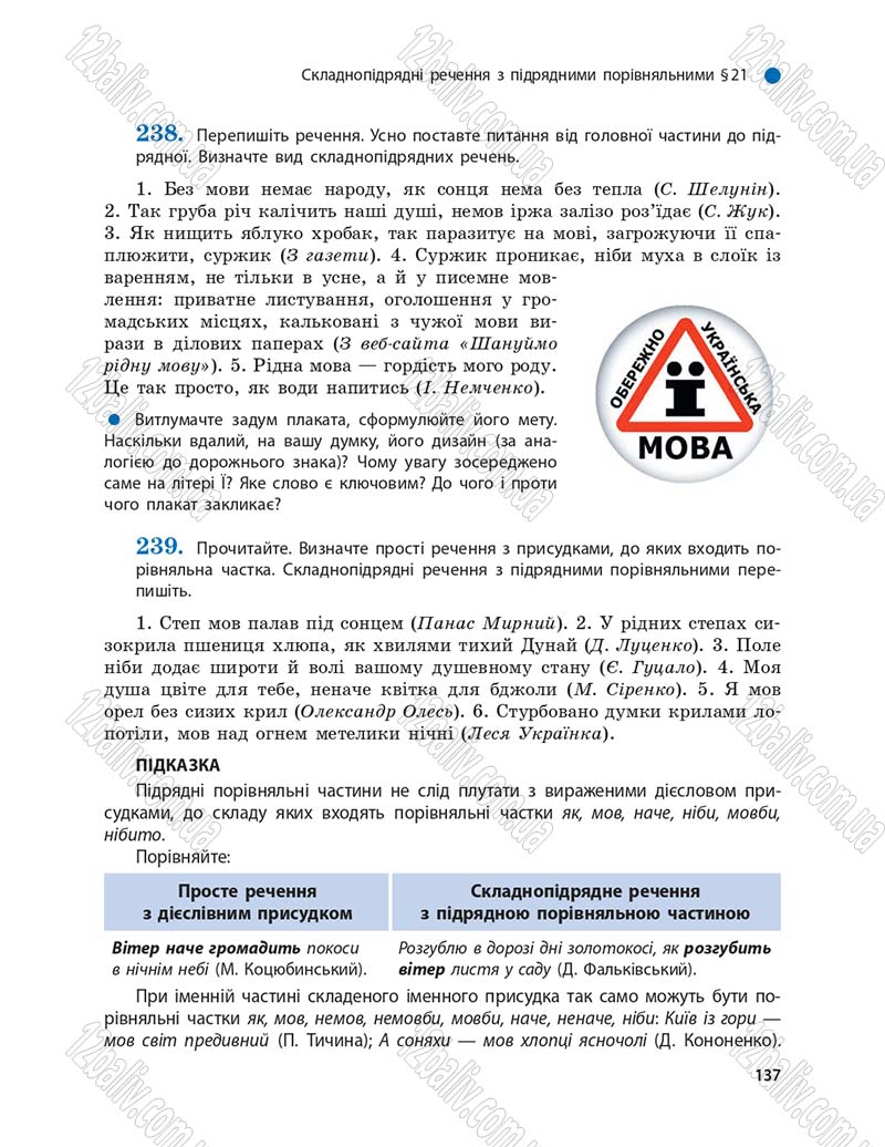 Сторінка 137 - Підручник Українська мова 9 клас О.П. Глазова 2017