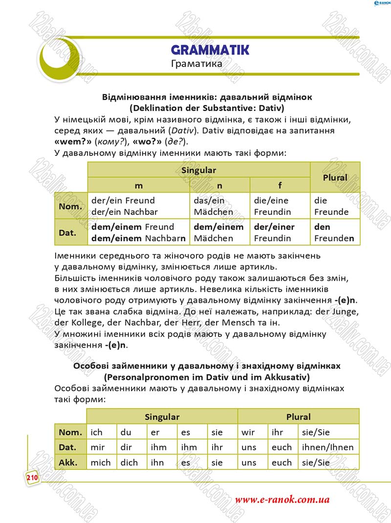Сторінка 210 - Підручник Німецька мова 5 клас С.І. Сотникова, Г.В. Гоголєва 2013 - 5 рік навчання