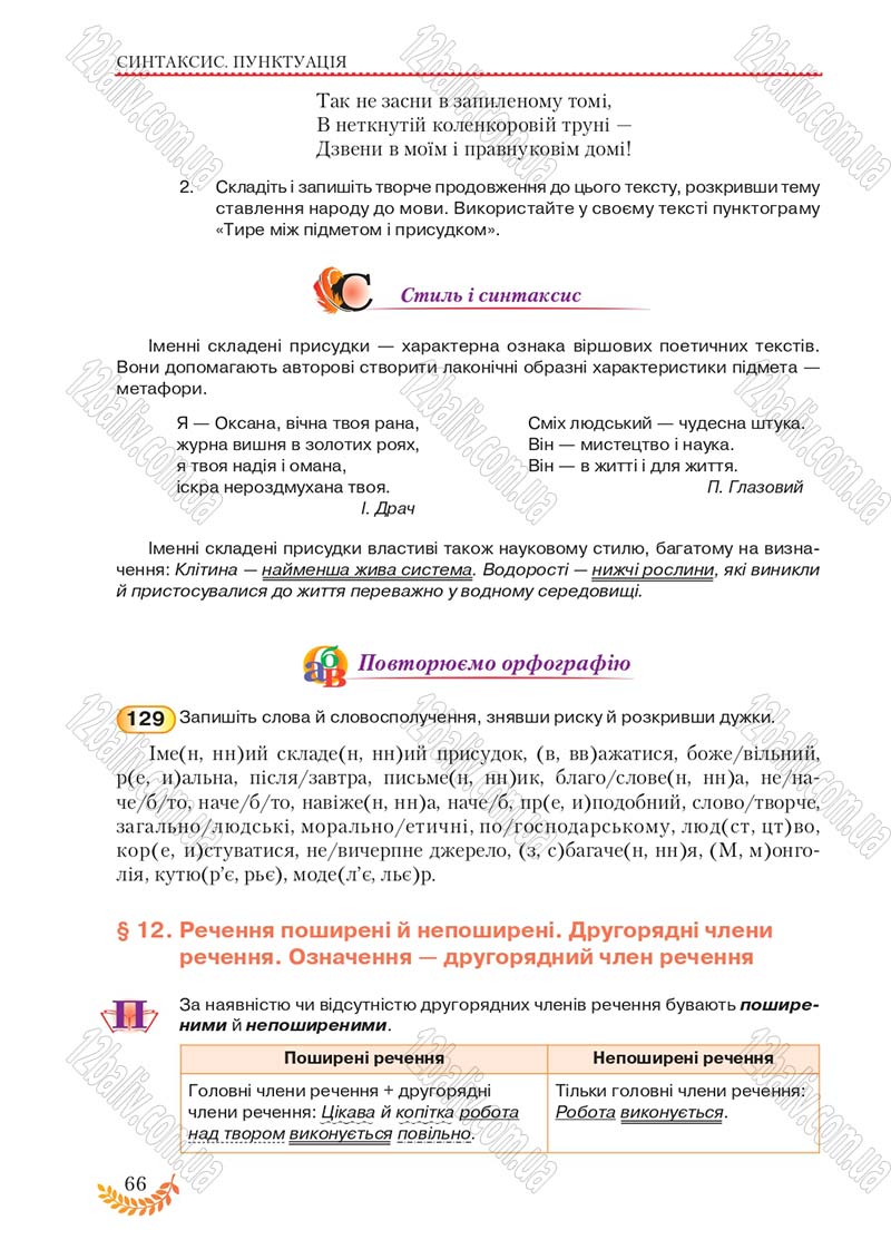 Сторінка 66 - Підручник Українська мова 8 клас С.Я. Єрмоленко, В.Т. Сичова, М.Г. Жук 2016