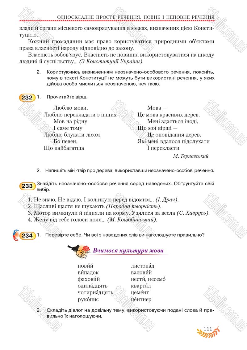 Сторінка 111 - Підручник Українська мова 8 клас С.Я. Єрмоленко, В.Т. Сичова, М.Г. Жук 2016