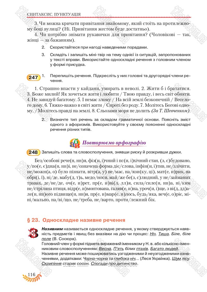 Сторінка 116 - Підручник Українська мова 8 клас С.Я. Єрмоленко, В.Т. Сичова, М.Г. Жук 2016