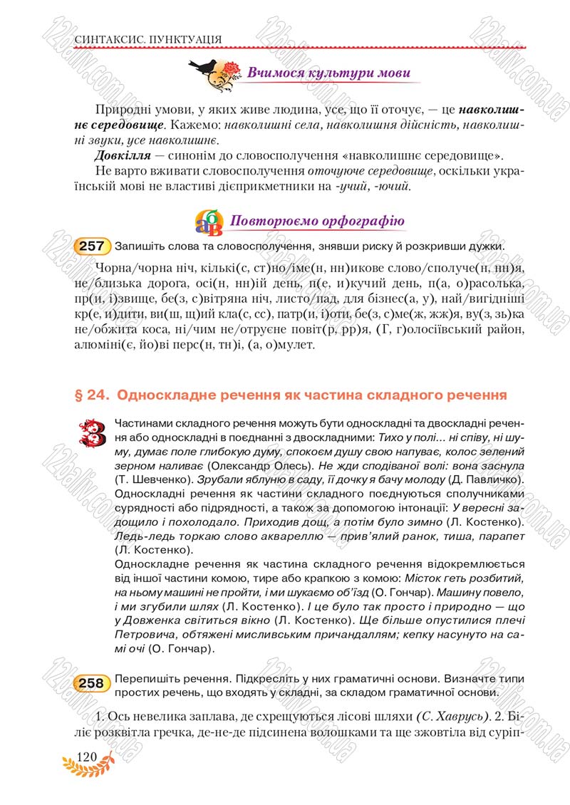 Сторінка 120 - Підручник Українська мова 8 клас С.Я. Єрмоленко, В.Т. Сичова, М.Г. Жук 2016