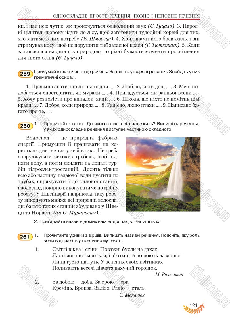 Сторінка 121 - Підручник Українська мова 8 клас С.Я. Єрмоленко, В.Т. Сичова, М.Г. Жук 2016