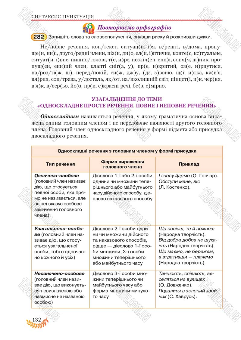 Сторінка 132 - Підручник Українська мова 8 клас С.Я. Єрмоленко, В.Т. Сичова, М.Г. Жук 2016