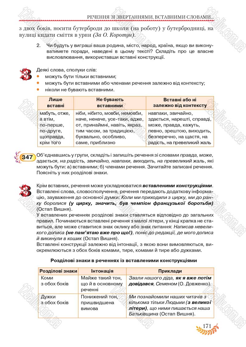 Сторінка 171 - Підручник Українська мова 8 клас С.Я. Єрмоленко, В.Т. Сичова, М.Г. Жук 2016