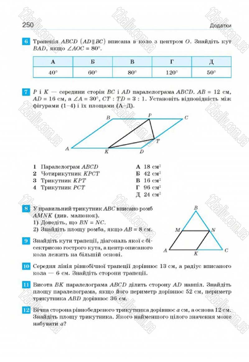 Сторінка 250 - Підручник Геометрія 8 клас Г.П. Бевз, В.Г. Бевз, Н.Г. Владімірова 2016