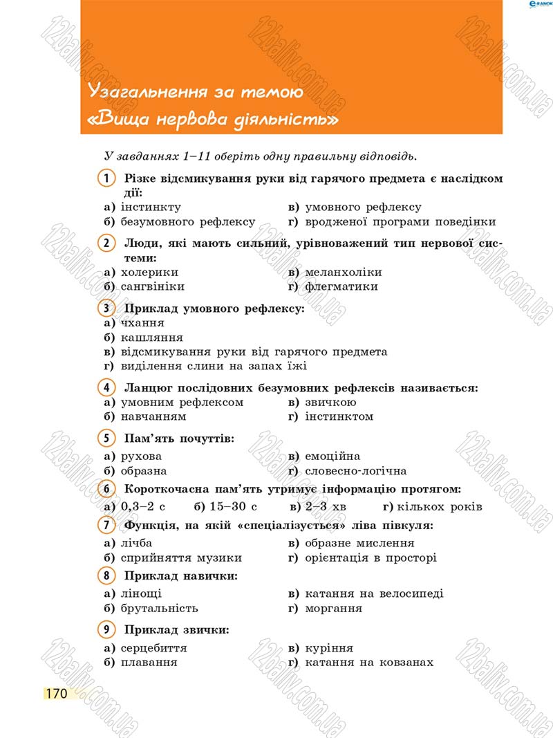 Сторінка 170 - Підручник Біологія 8 клас К.М. Задорожний 2016