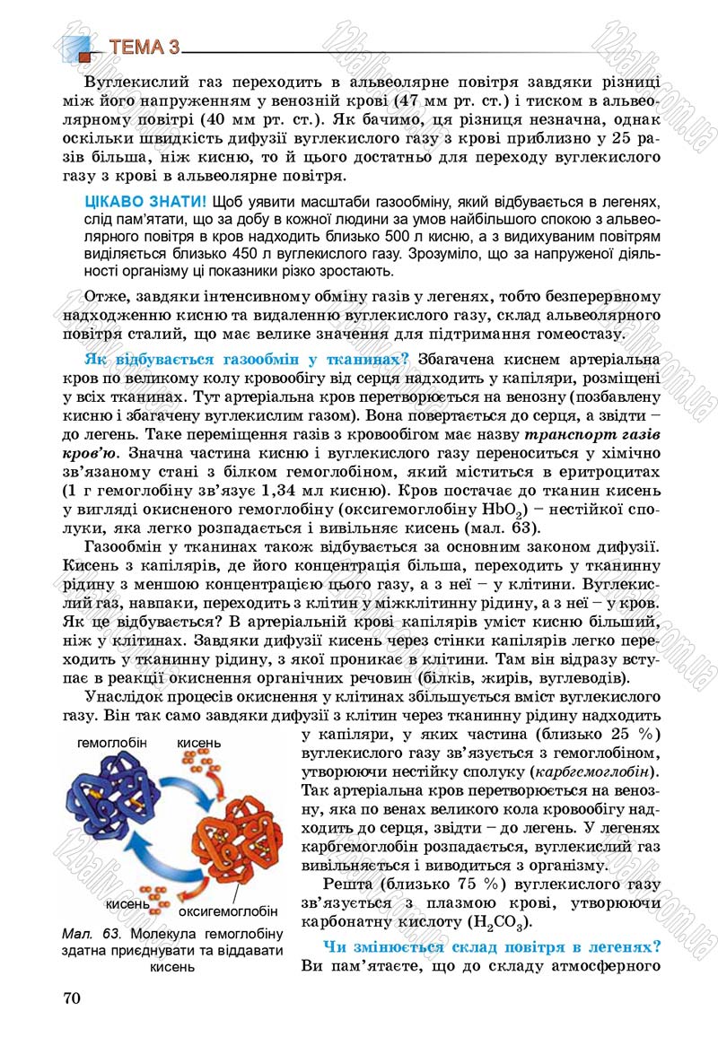 Сторінка 70 - Підручник Біологія 8 клас Н.Ю. Матяш 2016