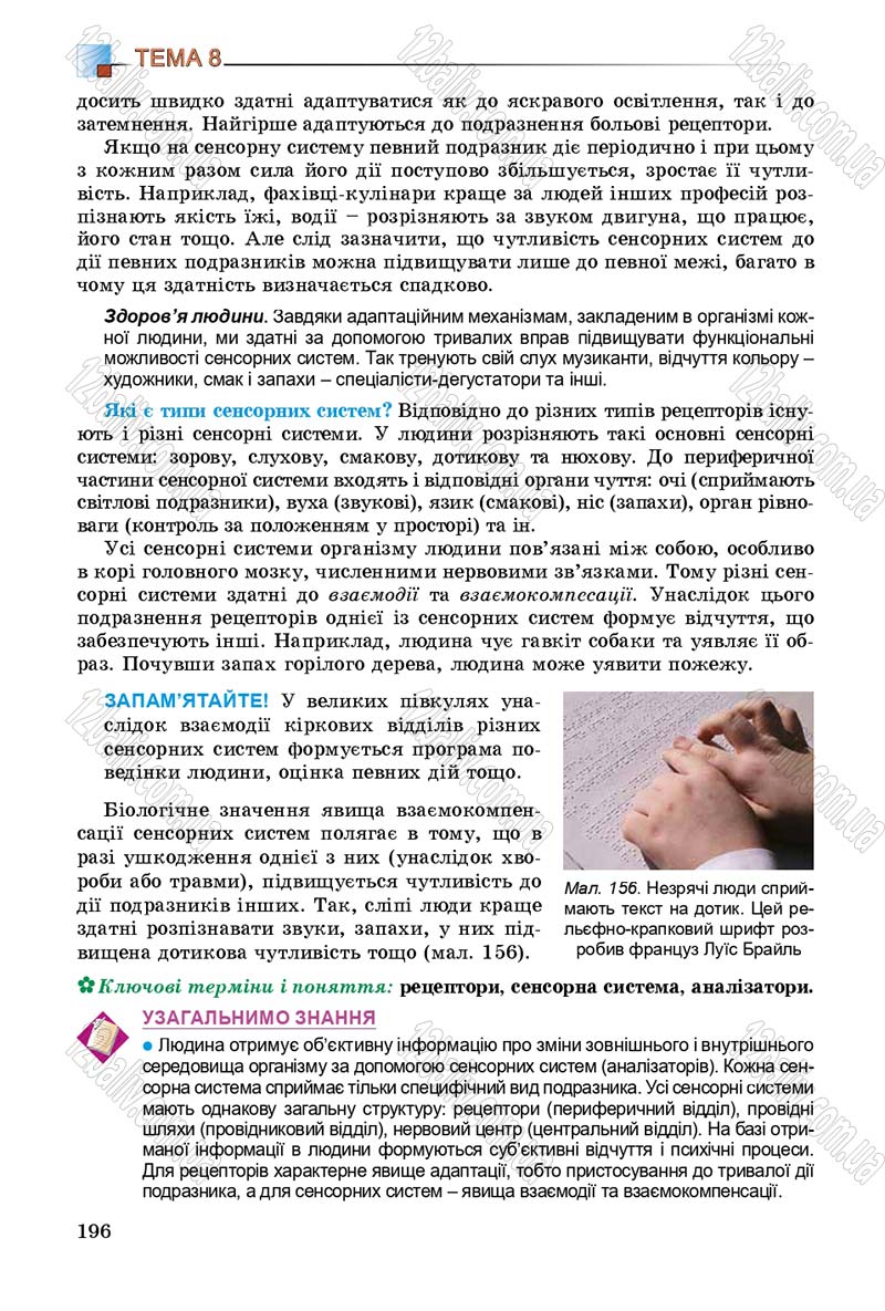 Сторінка 196 - Підручник Біологія 8 клас Н.Ю. Матяш 2016