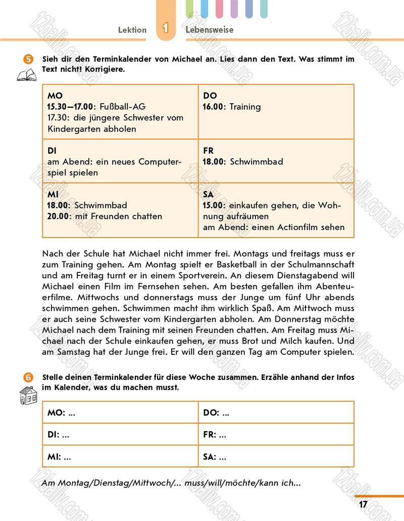 Сторінка 17 - Підручник 10 клас Німецька мова Сотникова 2018 рік (6-й рік навчання)