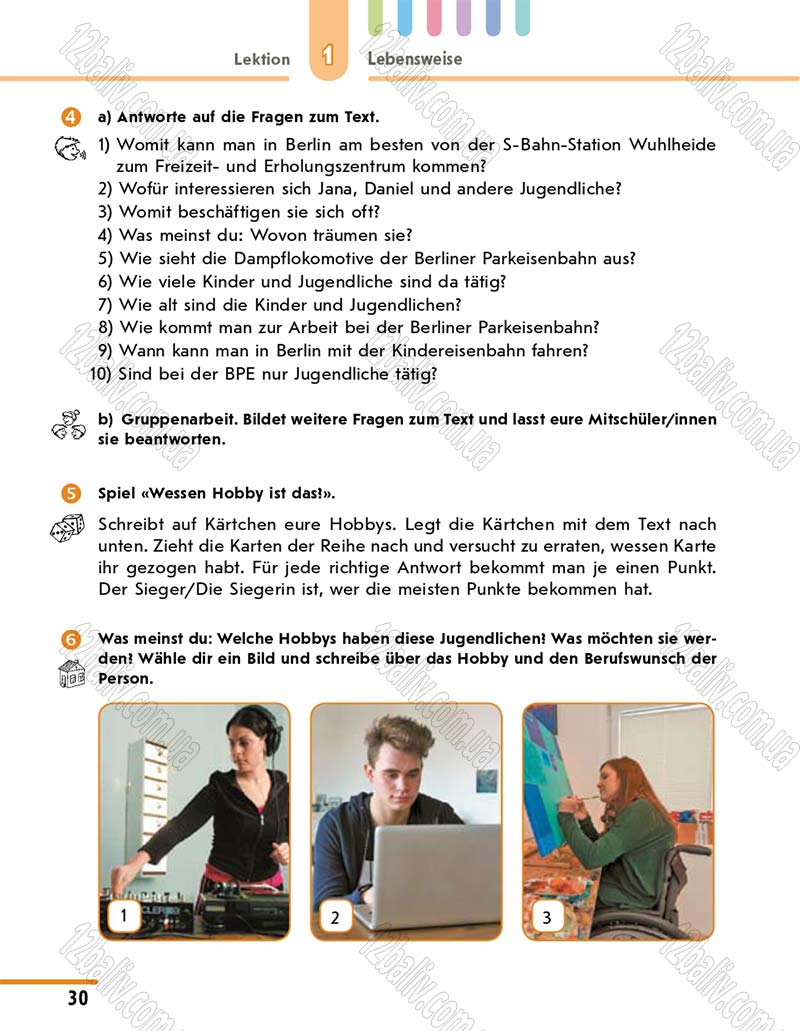 Сторінка 30 - Підручник 10 клас Німецька мова Сотникова 2018 рік (6-й рік навчання)